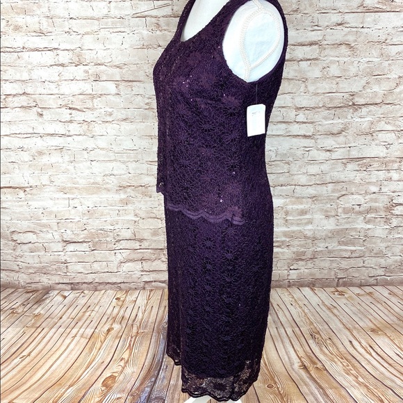 R & M Richards Dress 8 Sleeveless Lacy Sequin Tiered Lined Sheath Purple NWT - Picture 1 of 12